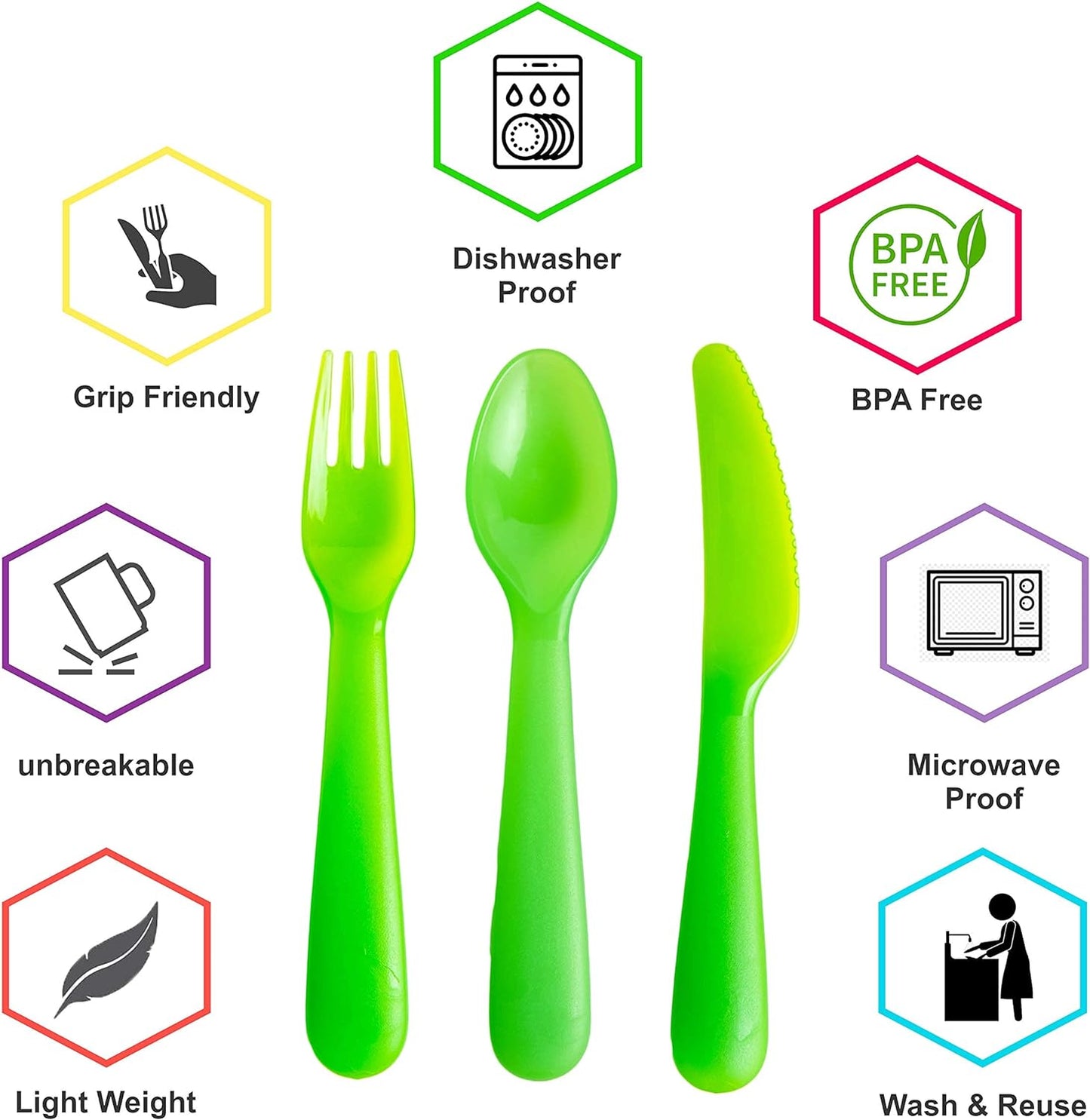 Kids Plastic Dinnerware Set of 18 Multi Color Flatware