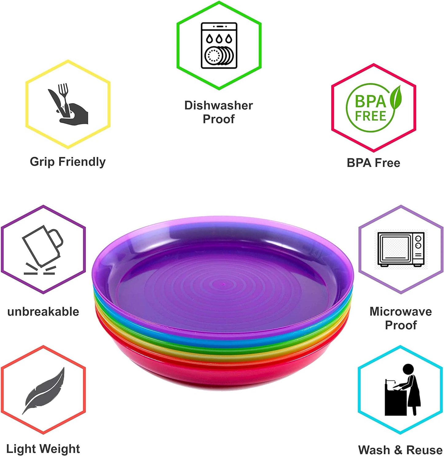 Kids Plastic Dinnerware Set of 6 Multi Color Plates
